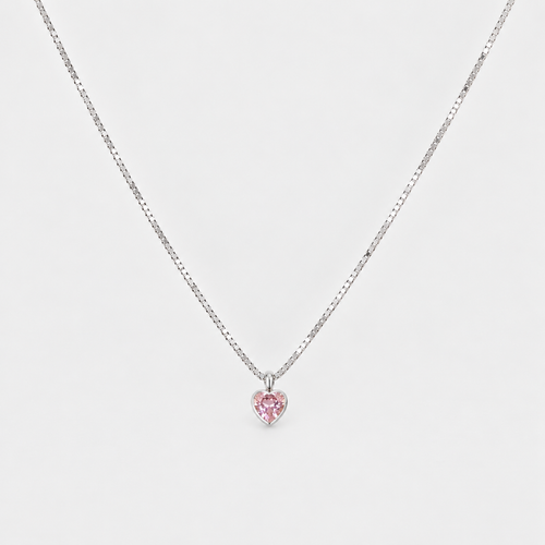 Collar Corazón Punto de Luz Rosa Plata
