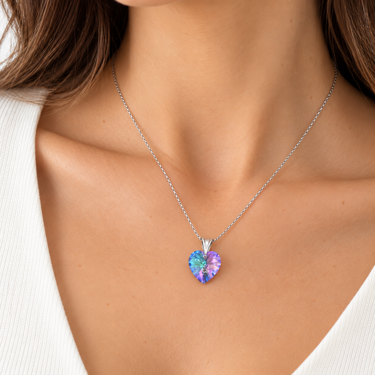 Collar Cristal Swarovski Corazón Morado Plata
