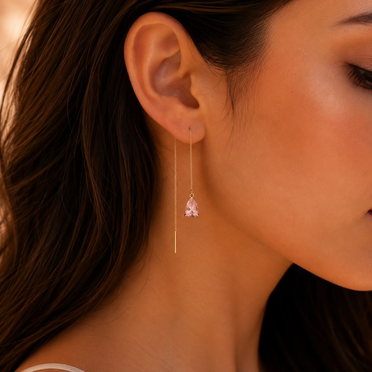 Aros Azalea Rosé Circón Colgante Baño de Oro