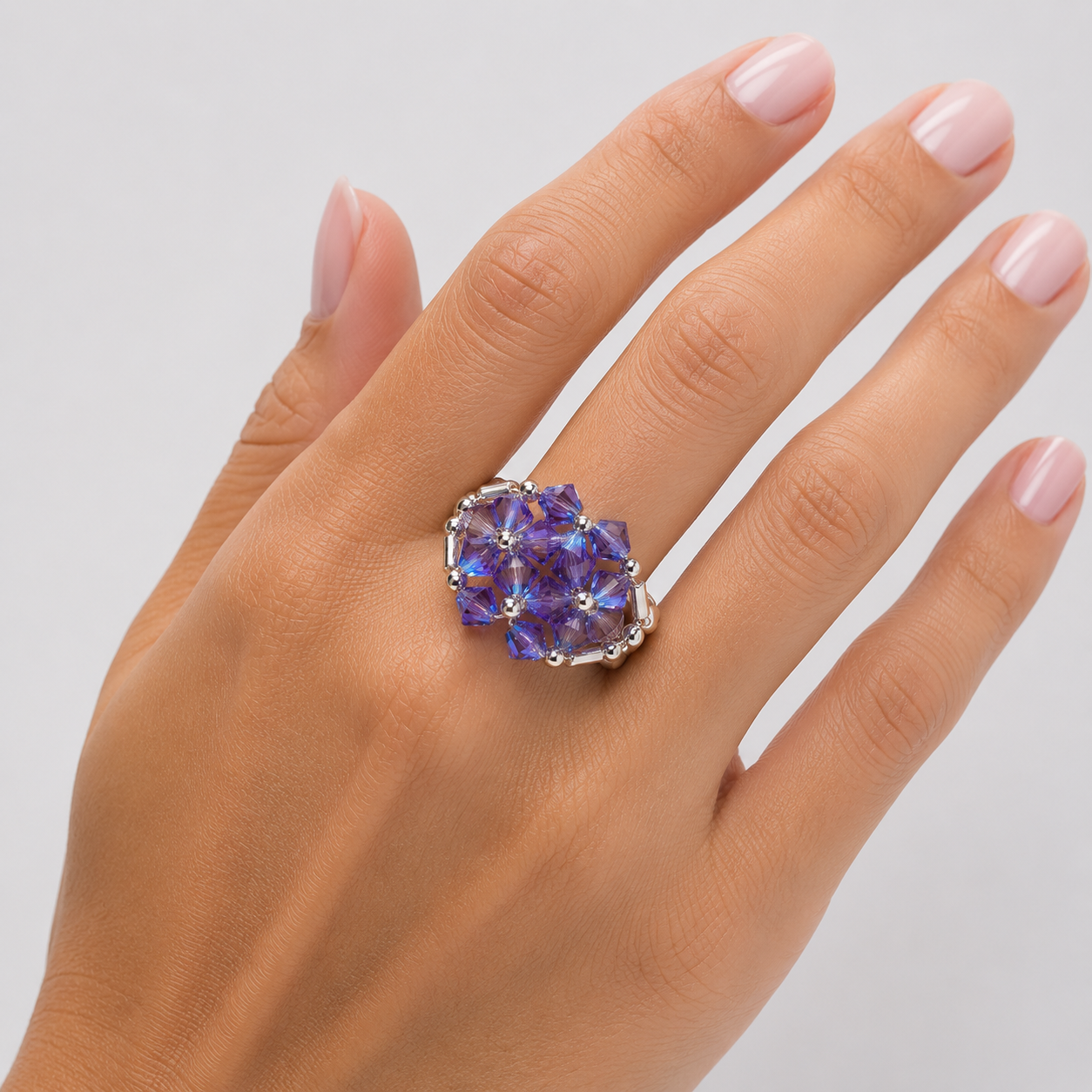 Anillo Ajustable Prisma Cristales Swarovski Plata