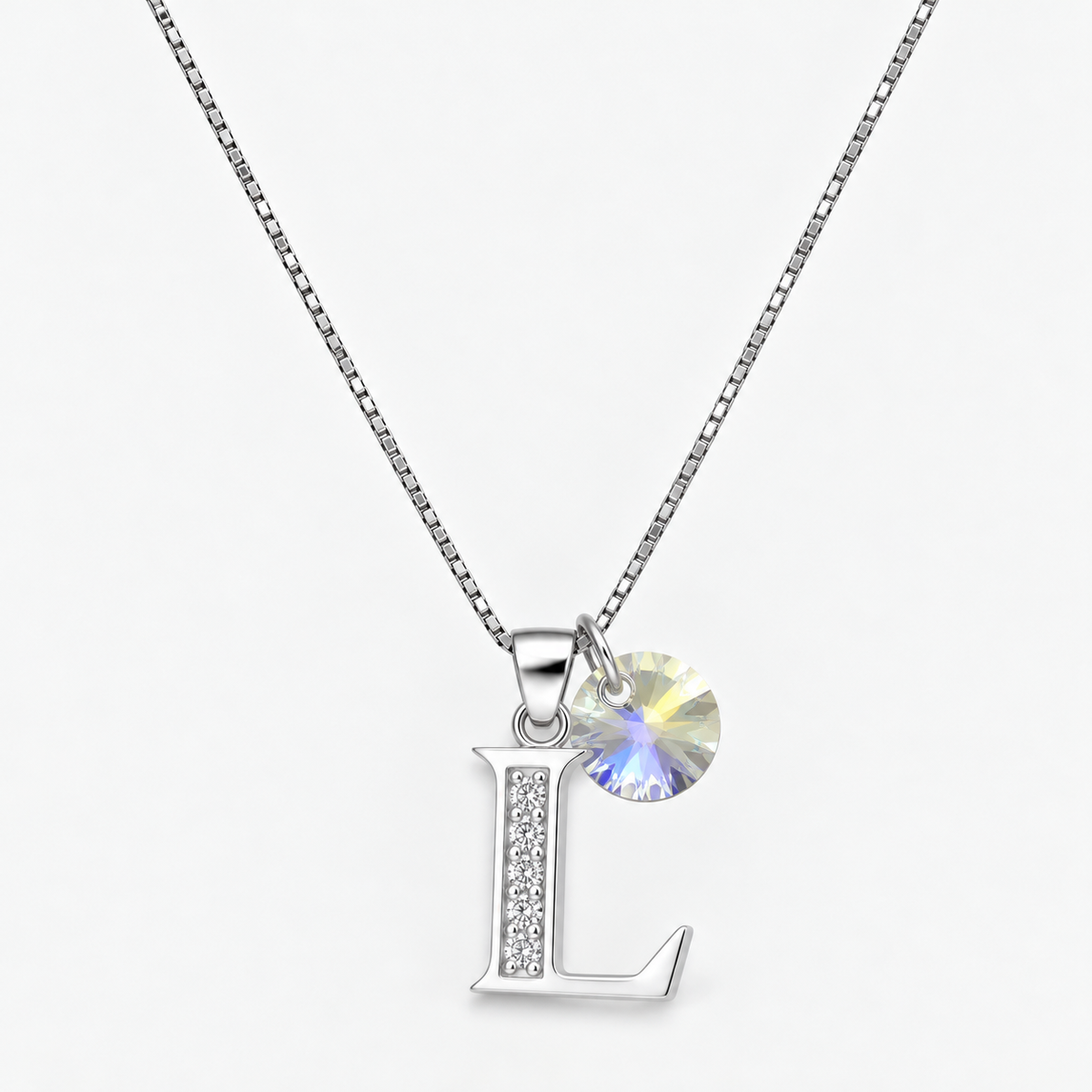 Collar iniciales letra circones plata