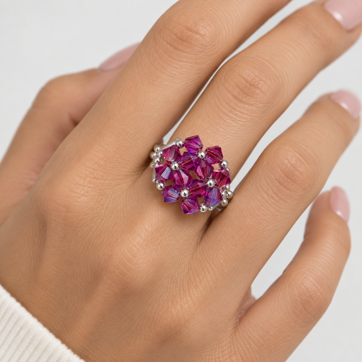 Anillo Ajustable Prisma Cristales Swarovski Plata