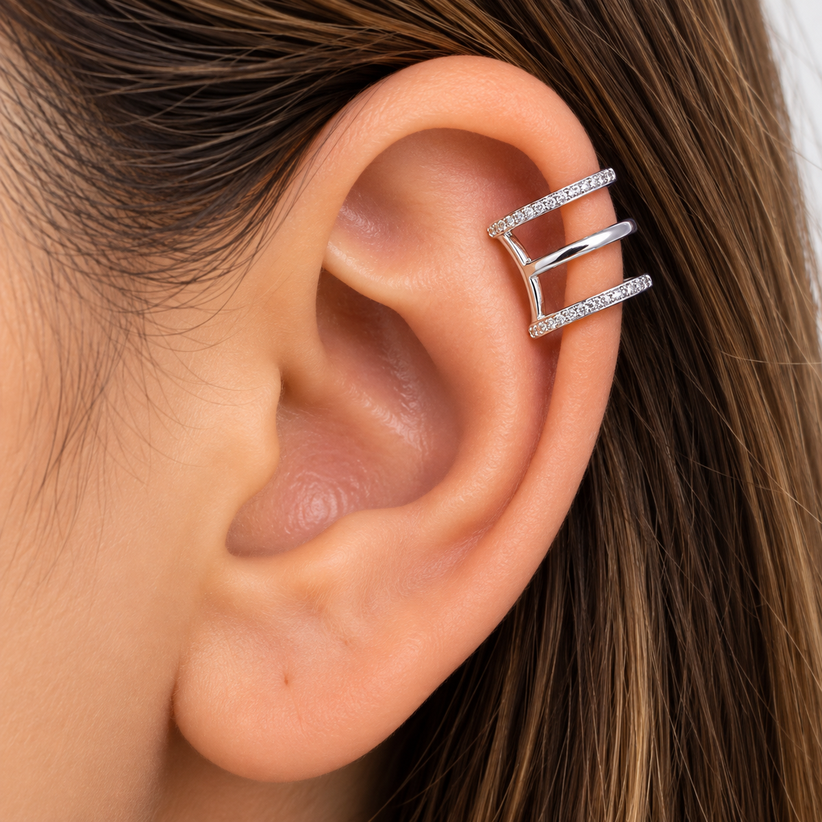Aro Ear Cuff Trío Circón Plata