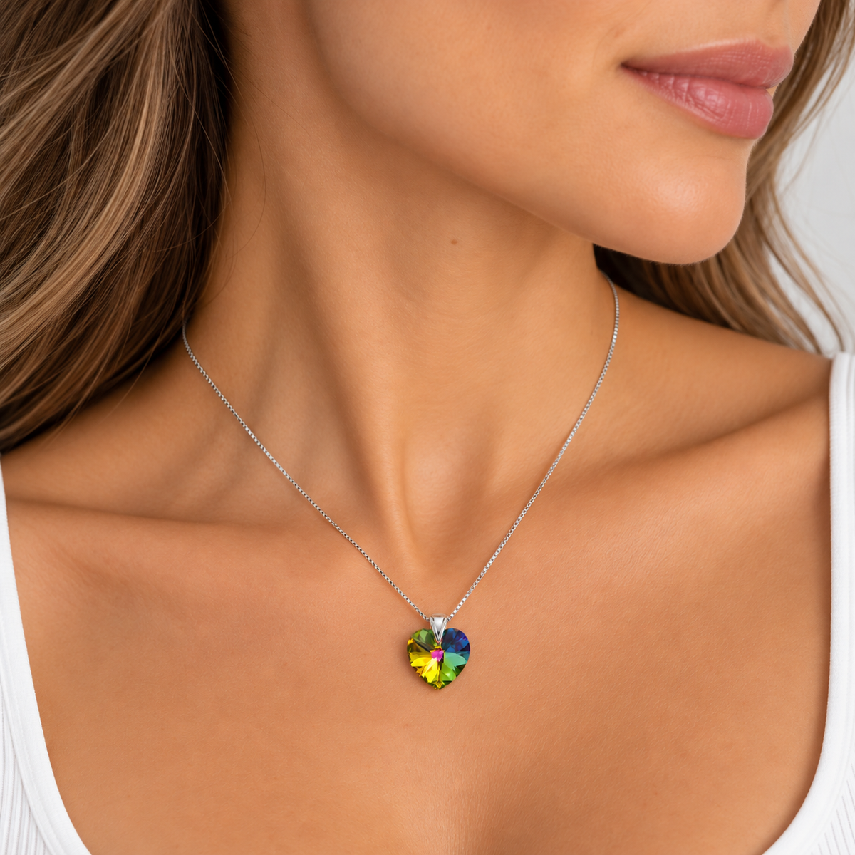 Collar Cristal Swarovski Corazón Vitrail Plata