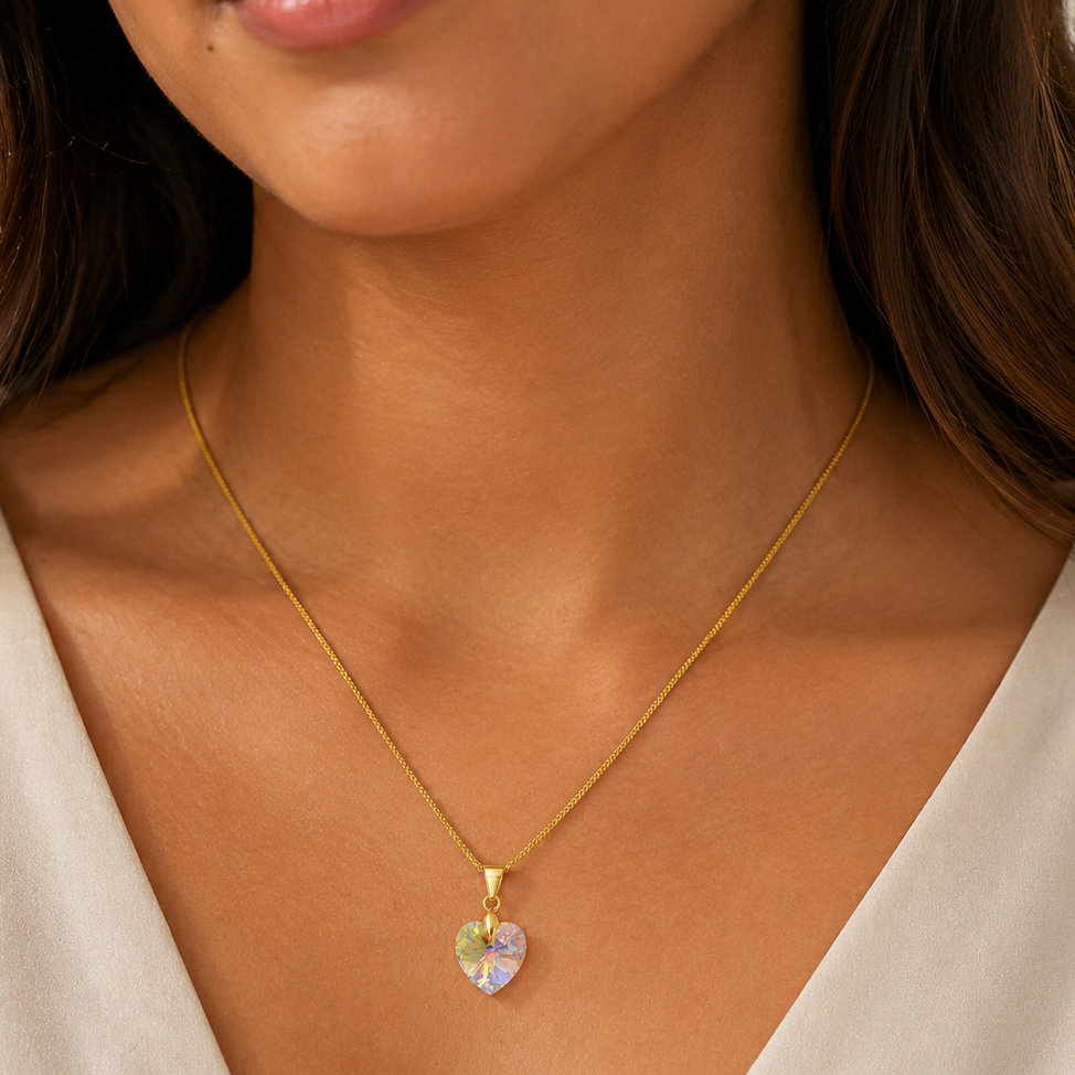 Collar Corazón cristal Tornasol Baño de Oro