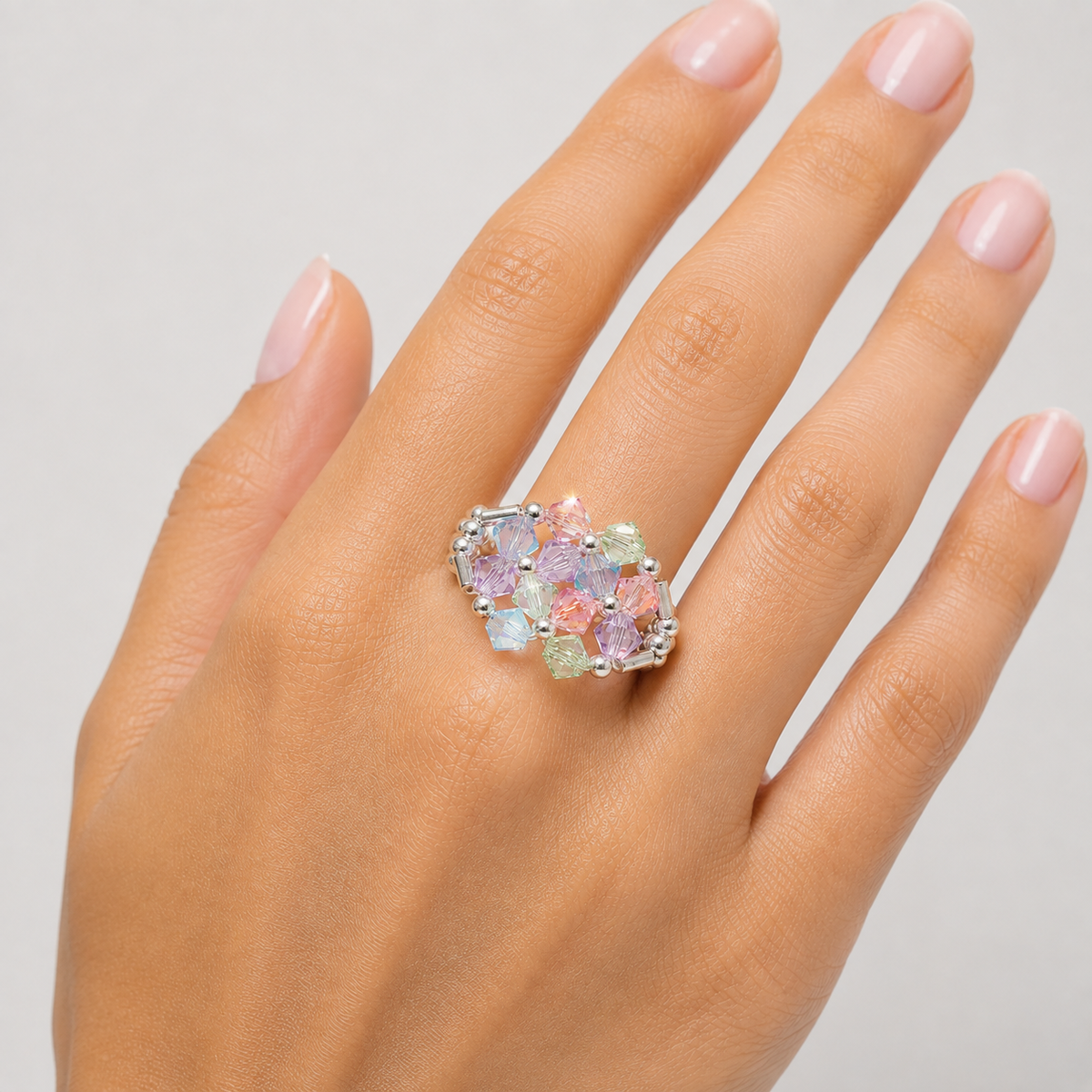 Anillo Ajustable Prisma Cristales Swarovski Plata