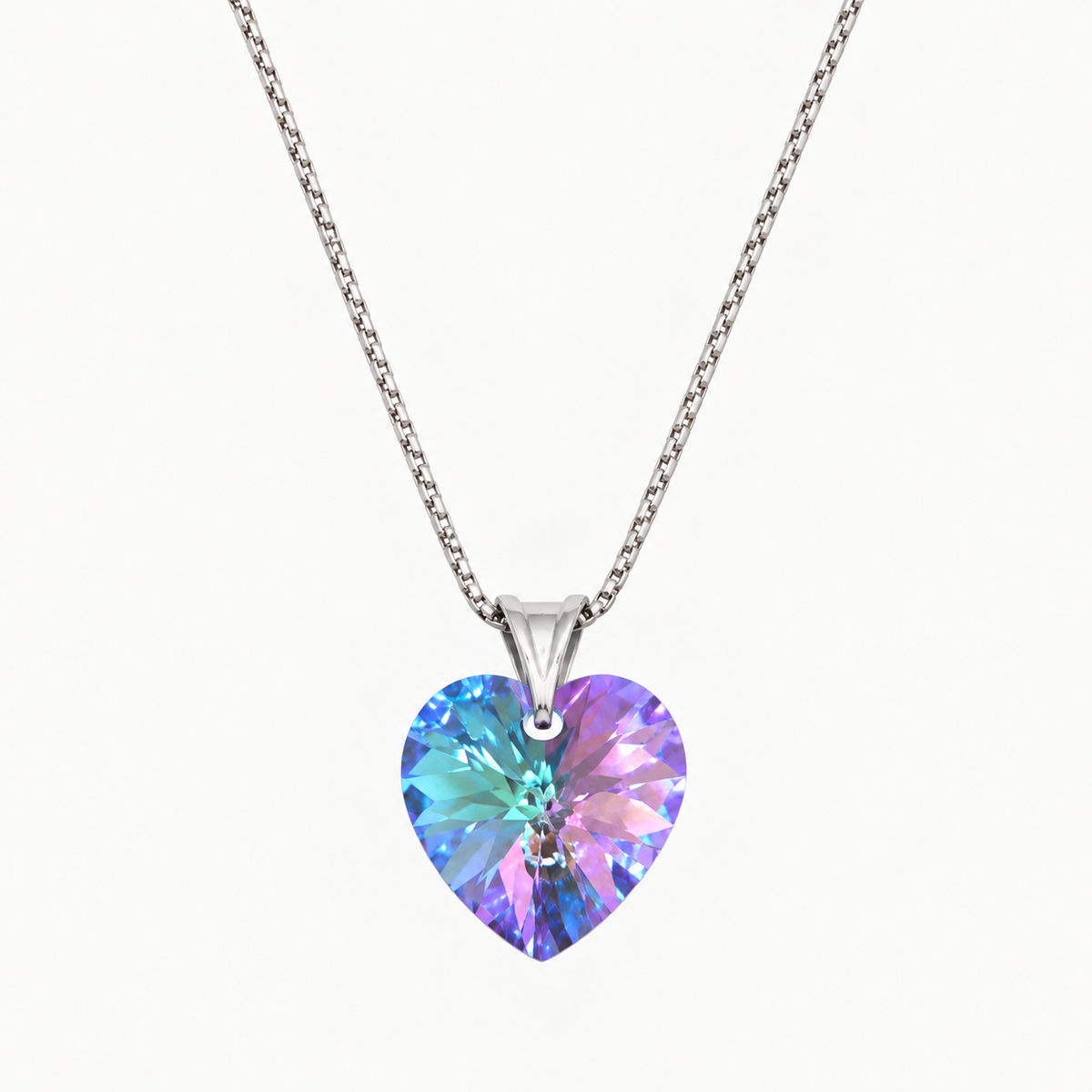 Collar Cristal Swarovski Corazón Morado Plata