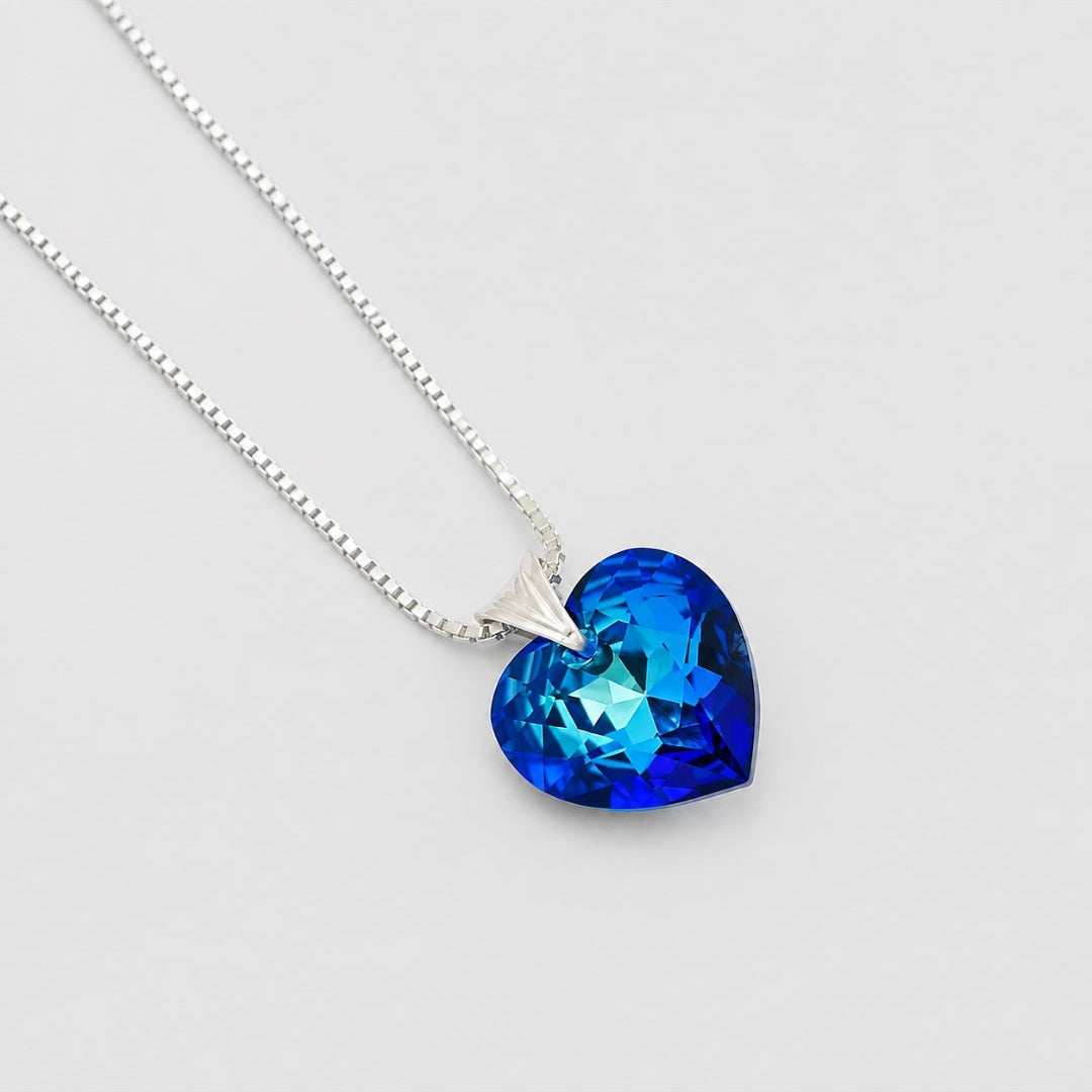 Collar Cristal Corazón Azul Plata